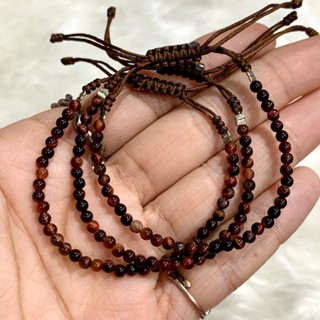 กำไลข้อมือ เชือกถัก ตาเสือแดง Red Tigers Eye 3 mm หินนำโชค หินแท้ 100% *ฟรีไซต์* (ราคาต่อเส้น)