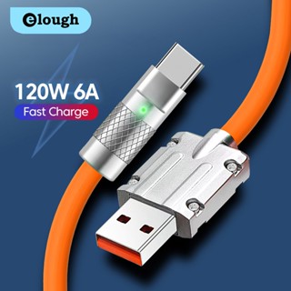 Elough 120W 6A สายเคเบิล USB C ซิลิกาเจลเหลว ชาร์จเร็ว สายเคเบิล USB โทรศัพท์มือถือ สายเคเบิลข้อมูล Micro USB แบบหนา