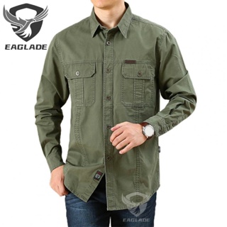 Eaglade เสื้อเชิ้ตยาว สไตล์ทหาร สําหรับผู้ชาย 1388.M-6xl. สีเขียว