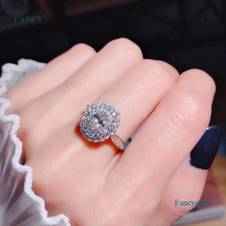 Fancy แหวนแต่งงาน ทรงวงรี ประดับเพทาย หรูหรา คุณภาพสูง สีเงิน สําหรับผู้หญิง