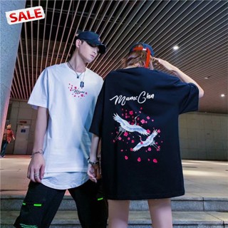 tdg Couple Men Women T-shirt Half Sleeve Rose Crane Print Crew Neck Loose Pullover Tops_05