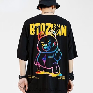 European American Style Street Personality Gradient Bear Print Round Neck Short-Sleeved T-Shirt Men Women Couples T_07