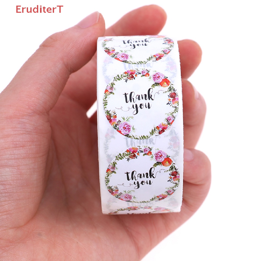eruditert-สติกเกอร์ฉลาก-thank-you-ลายดอกไม้-แฮนด์เมด-สําหรับติดตกแต่งสมุดภาพ-500-ชิ้น
