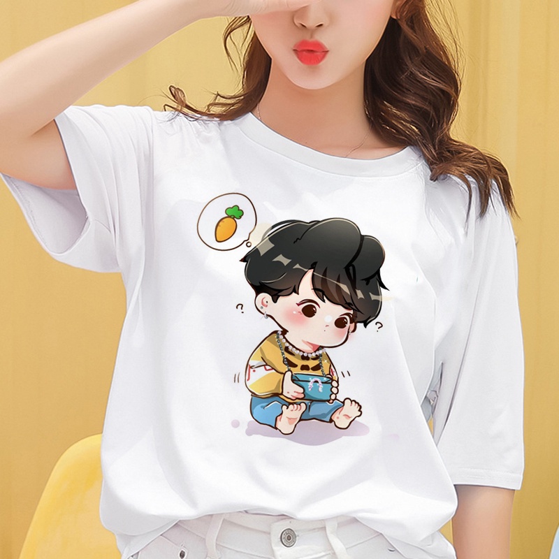 พร้อมส่ง-korean-style-bts-jungkook-cartoon-o-neck-tshirts-tops-women-tees-oversized-unisex-clothes