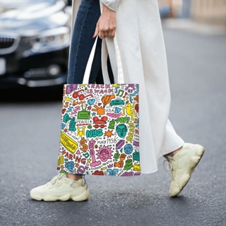 Keith Haring กระเป๋าช้อปปิ้ง ผ้าแคนวาส ทรงโท้ท สําหรับผู้หญิง