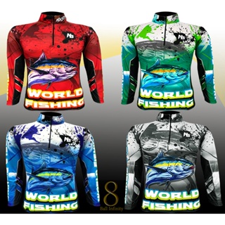 Setสี24 มี 4 สี📌_เสื้อตกปลา,เสื้อปั่นจักรยาน WORLD FISHING กันแสงUV ผ้านิ่ม เบา,ใส่สบาย,ระบายอากาศดี (สินค้าพร้อมส่ง)