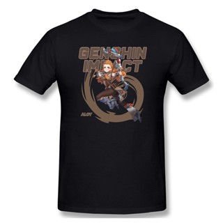 LYZH Genshin Impact Aloy T Shirt Vintage Big Size Cotton Custom Short Sleeve Men Clothing_05