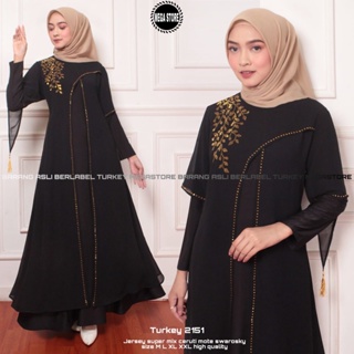 Gamis Abaya Turkey 2151 ชุดเดรส สไตล์มุสลิม ปักลาย สีดํา สําหรับผู้หญิง