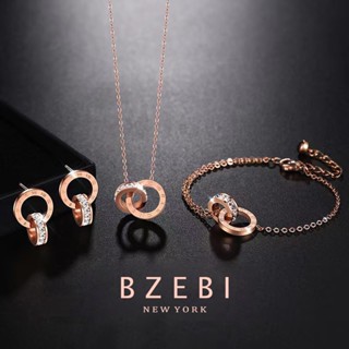 BZEBI สร้อยคอ สร้อยข้อมือ ต่างหู ทอง แฟชั่น ผู้หญิง เพชร ทองคํา สแตนเลส 18k เครื่องประดับ สําหรับผู้หญิง 961n