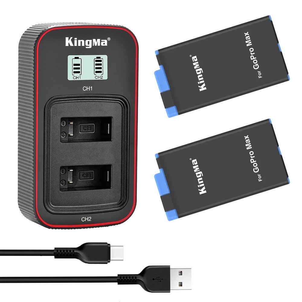 ภาพหน้าปกสินค้าKingMa GoPro MAX Battery แบตเตอรี่ + แท่นชาร์จ GoPro Max Charger แบบ LCD แสดงผลที่จอ จากร้าน planamp289 บน Shopee