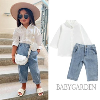 Babygarden-1-8 ปี ชุดเสื้อผ้าเด็กผู้หญิง แขนยาว คอปก ติดกระดุม + กางเกงยีนขายาว