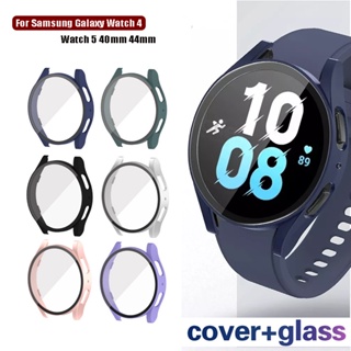 เคสกระจกนิรภัย PC แบบแข็ง ป้องกันหน้าจอ สําหรับ Samsung Galaxy Watch4 Watch5 40 มม. 44 มม.