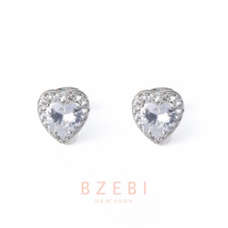 BZEBI ต่างหูแฟชั่น หัวใจ เงินแท้ ห่วง เกาหลี ติดหู เพชร หนีบ เครื่องประดับ 18k สําหรับผู้หญิง 934e