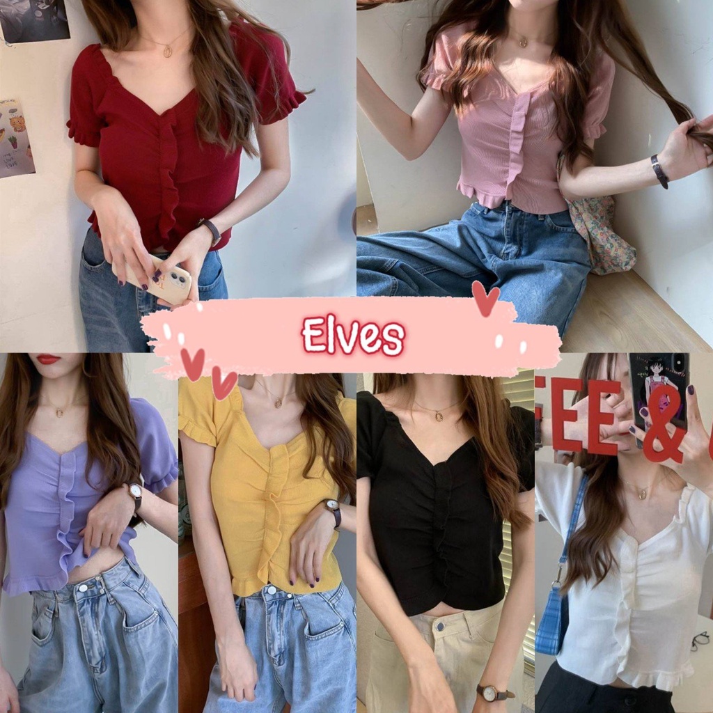 elves-พร้อมส่ง-เสื้อไหใพรมแขนสั้น-ดีเทลขอบระบาย-น่ารักสไตล์เกาหลีมาก-3478new