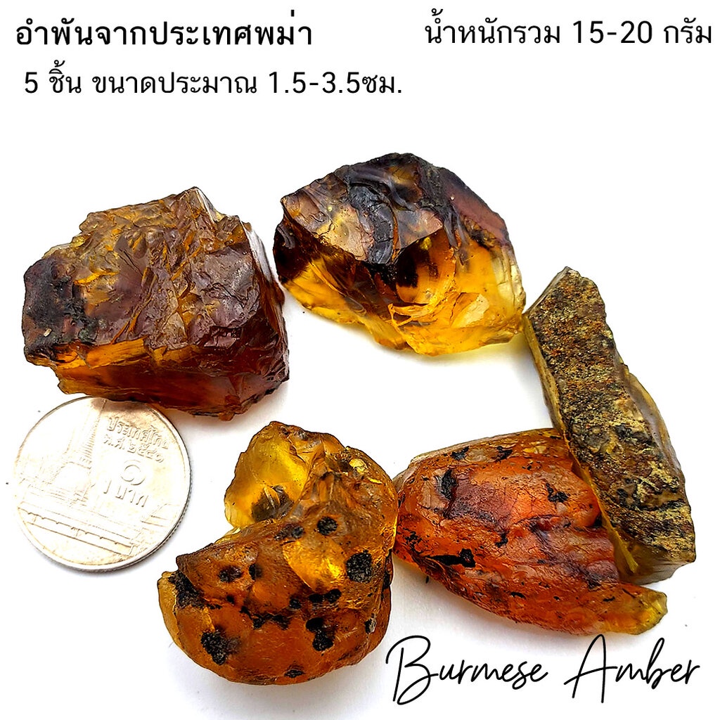 อำพันพม่าโทนสีเหลืองส้มแดงและดำ-amber-ทรงธรรมชาติ