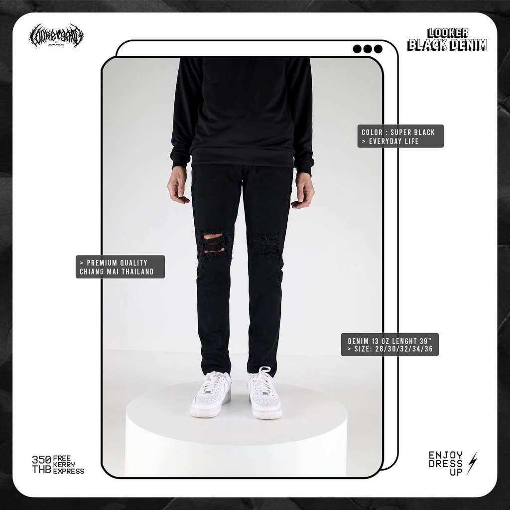 รูปภาพของLOOKER - กางเกงยีนส์ขายาวสีดำลองเช็คราคา