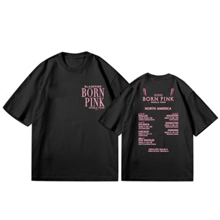 เสื้อยืดคอกลมเสื้อยืดแฟชั่น KPOP BLACKPINK World Tour DALLAS Pink Venom Kim Jisoo LISA Rosé Jennie Pink Venom Round Neck