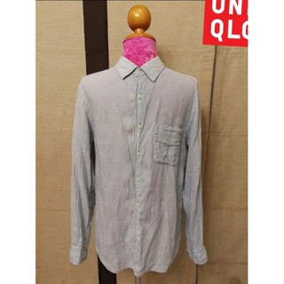 UNIQLO Brand_2nd hand เสื้อเชิ้ตแขนยาวผ้าลินิน (Linen)100%/ Size​ M​/ แท้มือสองกระสอบนำเข้า​