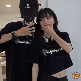 Couple tshirt Croptop Fashion Couples Short Summer 2021 new Korean version of loose black butterfly reveals short-s_05