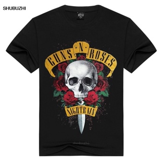 [2023]⊙☈Cotton T Shirt Men New GUNS N ROSE NIGHTRIAN T Shirts Men Mans Tshirt Summer short sleeve Black T-shirt Punk Sku