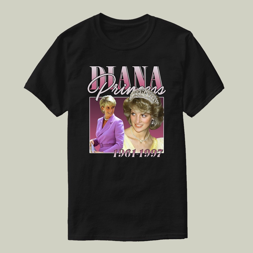 T-Shirtเสื้อยืด พิมพ์ลายเจ้าหญิง Diana Vintage 90s สไตล์คลาส T-Shirtเสื้อยืด พิมพ์ลายเจ้าหญิง Diana Vintage 90s สไตล์คลาส