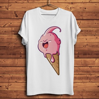 เสื้อยืดผ้าฝ้ายพรีเมี่ยม เสื้อยืดแขนสั้นลําลอง พิมพ์ลายอนิเมะ kawaii Majin Buu ice cream สีขาว สไตล์สตรีท แฟชั่นฤดู_05