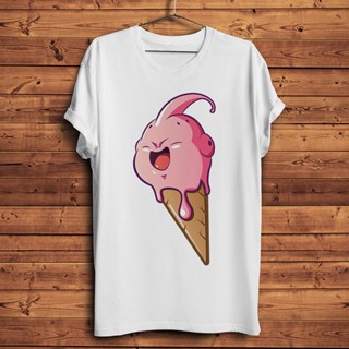 เสื้อยืดผ้าฝ้ายพรีเมี่ยม เสื้อยืดแขนสั้นลําลอง พิมพ์ลายอนิเมะ kawaii Majin Buu ice cream สีขาว สไตล์สตรีท แฟชั่นฤดู_05
