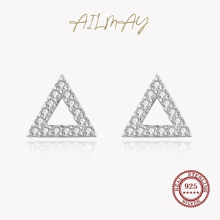 Ailmay ต่างหูเงินแท้ 925 ทรงสามเหลี่ยม เรียบง่าย เครื่องประดับ สําหรับผู้หญิง เด็กผู้หญิง ปาร์ตี้