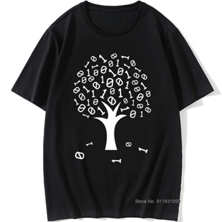 เสื้อยืดสีขาวเสื้อยืดลําลอง ผ้าฝ้าย แขนสั้น คอกลม พิมพ์ลาย Binary Tree สไตล์ฮาราจูกุ สําหรับผู้ชายS-4XL