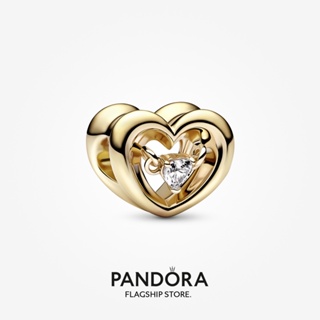 Pandora ชาร์มชุบทอง 14K รูปหัวใจ และหินลอยน้ํา ของขวัญวันหยุด สําหรับผู้หญิง p804