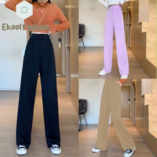 กางเกงขายาว  เอวสูงผู้หญิง  กางเกงขายาว  ลําลองแฟชั่น  สําหรับสตรี  สีพื้นสไตล์เกาหลี