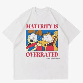 เสื้อยืด | ขนาดใหญ่ | เสื้อเชิ้ต ลายแมว MATURITY IS OVERRATED สไตล์วินเทจ | เสื้อยืดคาร์บอน Garfield | เสื้อยืด พิมพ์ลาย