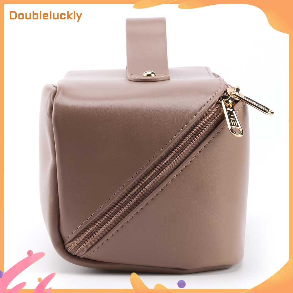 doubleluckly-กระเป๋าเครื่องสำอางแบบพกพาซิปกรณีแต่งหน้าผู้หญิงสาวอุปกรณ์อาบน้ำกระเป๋า-สีกากี