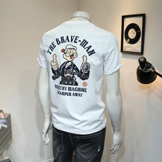 เสื้อยืดแขนสั้น พิมพ์ลาย Popeye อินเทรนด์ เข้ากับทุกการแต่งกาย สไตล์เกาหลี สําหรับผู้ชาย