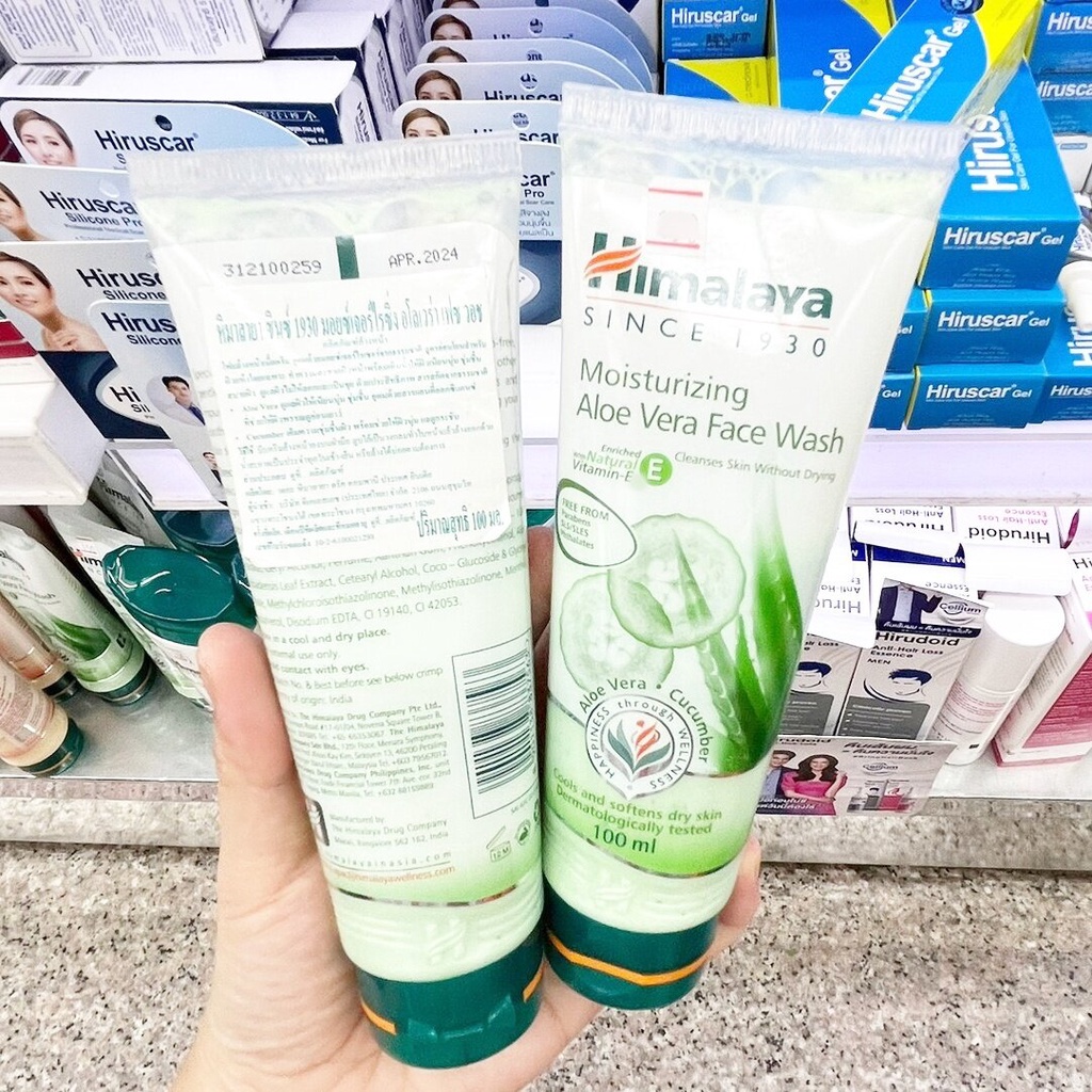 himalaya-moist-aloe-vera-face-wash-100ml-ของแท้-ฉลากไทย-เจลล้างหน้า-ผสมสารสกัดจากว่านหางจระเข้-และแตงกวา