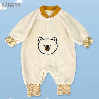  SARRAN ชุดจั๊มสูทเด็กลายหมีเป็นมิตรกับผิวหนังปุ่มสแน็ปหนาสำหรับทารกชุดกันหนาวสำหรับสวมใส่ทุกวัน