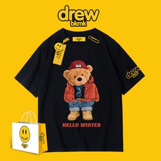 Drew smiley face short sleeve T-shirt bear cartoon NASA astronaut print couple autumn co branded tide brand loose m_07