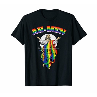 Bn3d9we23 เสื้อยืด ผ้าฝ้าย พิมพ์ลาย Ah- Rainbow Jesus Lgbt Gay Pride Month Joke Humor สีดํา สําหรับผู้ชาย VVB32EW30745