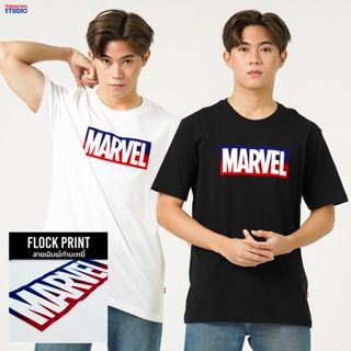 Marvel Men Logo T-Shirt Flock Print - เสื้อมาร์เวลผู้ชายพิมพ์กำมะหยี่ สินค้าลิขสิทธ์แท้100% characters studio_01