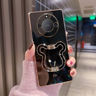 ใหม่ เคสโทรศัพท์มือถือชุบไฟฟ้า ลายหมีน่ารัก พร้อมขาตั้ง สําหรับ Honor X9a X8 X7a X6 X5 70 4G 5G HonorX5 HonorX7A HonorX9A 2023