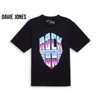 DAVIE JONES เสื้อยืดพิมพ์ลาย สีดำ Graphic Print T-Shirt in black TB0340BK