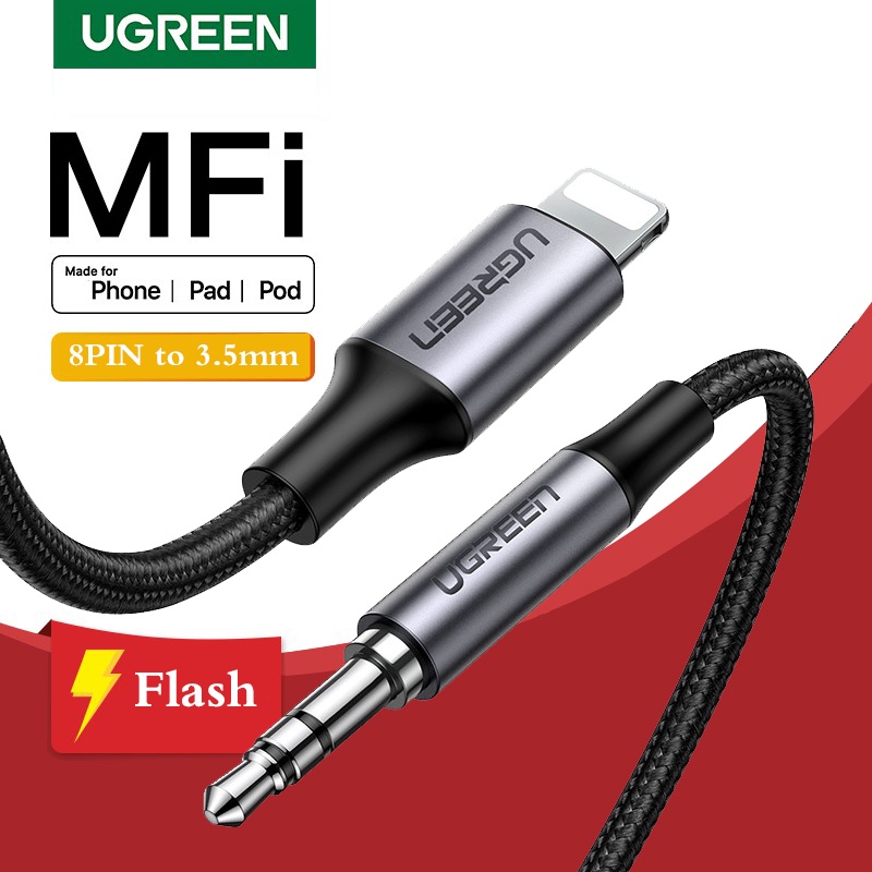 ugreen-mfi-8pin-เป็น-3-5-มม-1-เมตร-แจ็ค-aux-แปลงสายหูฟัง-อะแดปเตอร์เสียง-สําหรับ-i-11-pro-max