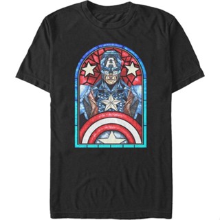 Stained Glass Captain America T-Shirt เสื้อวินเทจชาย เสื้อวินเทจผญ_11