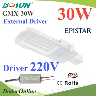 .30W LED โคมไฟถนน แบบอลูมิเนียมโปรไฟล์ แสงสีขาว 6500K ใช้ Driver ต่อภายนอกโคม AC 220V รุ่น Bosun-GMX-30W-220V