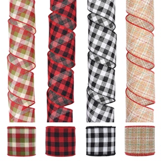 【AG】63mm Christmas Ribbon Wired Classic Plaid Thicker DIY Anti-fade Gift Packing Imitation Flax Large Bowknot Making Xmas Tree Ribbon for Festival