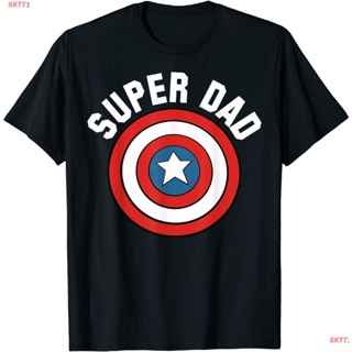 f6f6    คู่     ทหาร  SKTT1 Marvelเสื้อยืดผู้ชายและผู้หญิง Marvel Fathers Day Super Dad Captain America Shield T-S_07