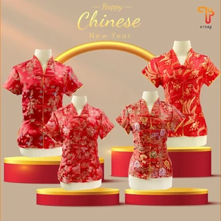 โปรโมชั่น Flash Sale : เสื้อจีน เสื้อเดี่ยว แบบติดกระดุมจีน ผ่าหน้า สีแดง คอวี ชุดกี่เพ้า 04 05 11 12 13 21 34 38 44 T Store