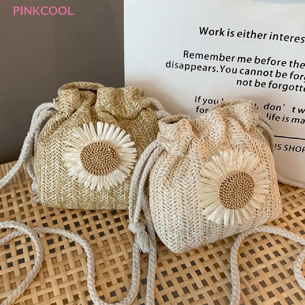 pinkcool-ขายดี-กระเป๋าถือ-กระเป๋าสะพายไหล่-สาน-ทรงบักเก็ต-สานฟางหวาย-ชายหาด-ฤดูร้อน-สําหรับผู้หญิง