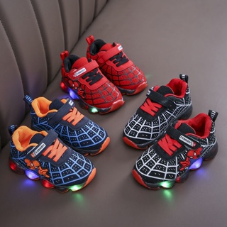 รองเท้าผ้าใบแฟชั่นสำหรับเด็กที่มีแสงแฟลชรูปแบบ Spider-Man