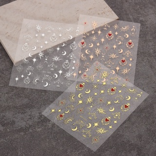 【AG】2 Sheets Sun Nail Stickers Self-Adhesive Non-Fading Gloss Three-dimensional Golden Sliver Moon